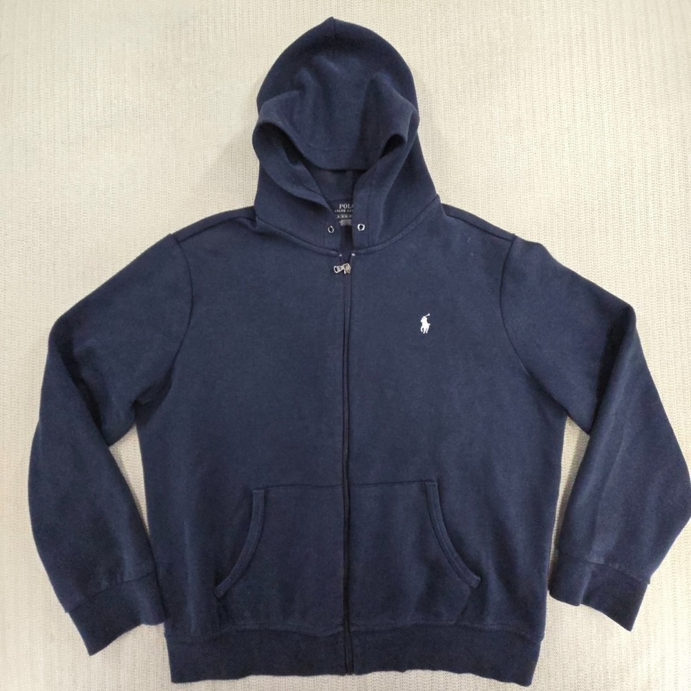 Polo Ralph Lauren Hoodie Sweatshirt Mens XL Blue Full Zip Fleece White Pony